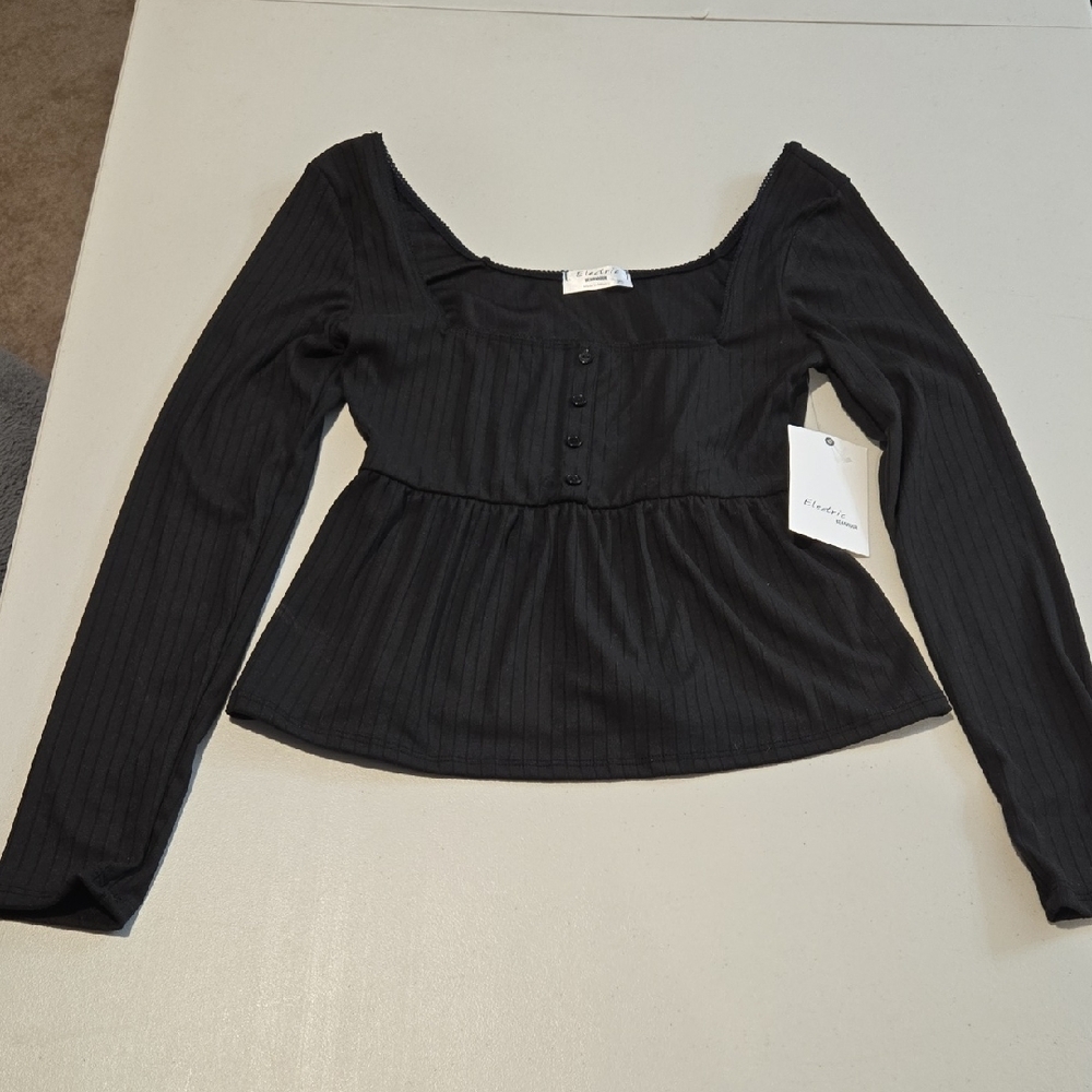 Electric Behavior Elegant Black Long Sleeve Top, Size XS.  NWT